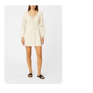 O’Neill Kimoura Coverup Dress–relaxed A-line fit, lace trim, White L NWT Beige